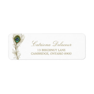Whimsical Peacock Feather Return Adresse Label