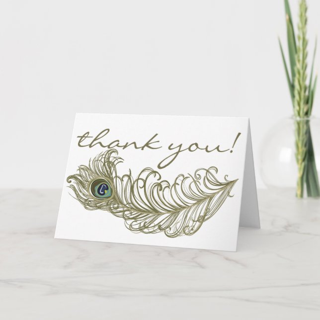 Whimsical Peacock Feather Thank You Card (Front)