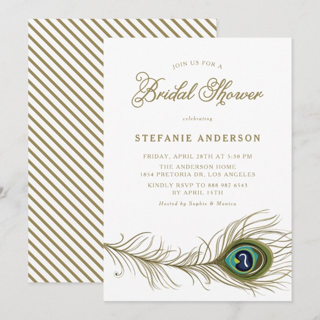 Whimsical Peacock Feather Vintage Bridal Shower Invitation (Front/Back)
