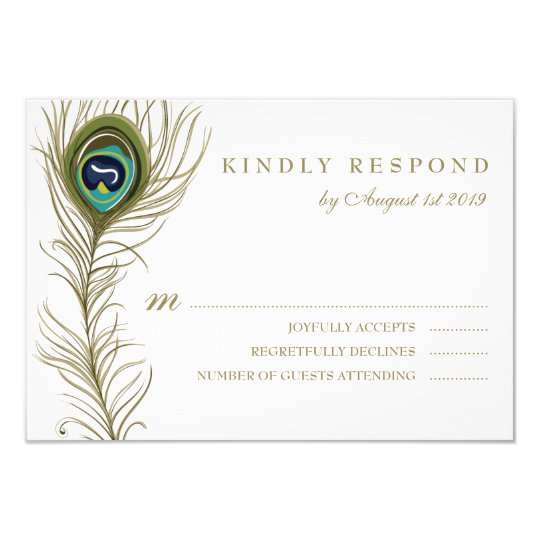 Whimsical Peacock Feather Wedding RSVP Card