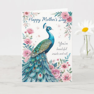 Whimsical Peacock Floral Mothers Day Card