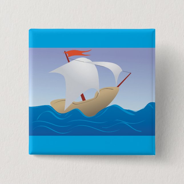 Whimsical Peanut Boat Minimalist Sailing Ship 2 Inch Square Button (Front)