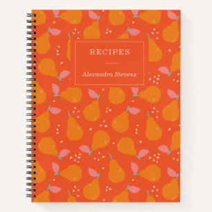 Whimsical Pear Fruit Pattern Personalized Recipe  Notebook