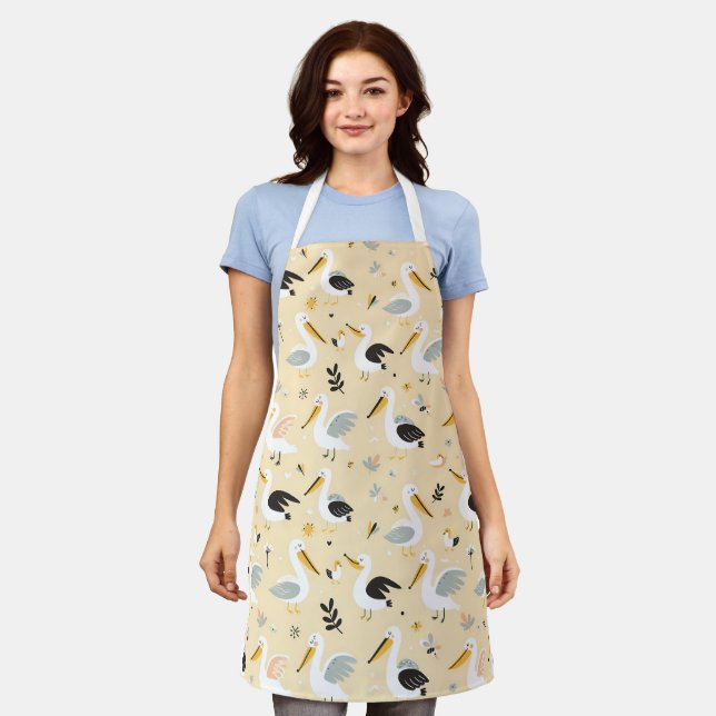 Whimsical Pelican Paradise Apron (Worn)