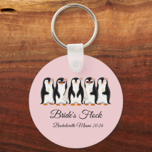 Whimsical Penguin Bride's Flock Bachelorette Keychain