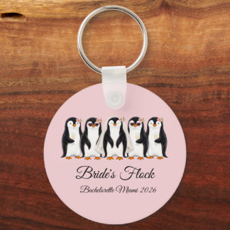 Whimsical Penguin Bride's Flock Bachelorette Keychain