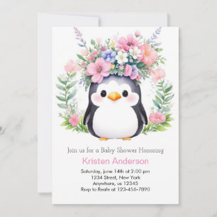 Whimsical Penguin Dreams Girl Baby Shower Invitation