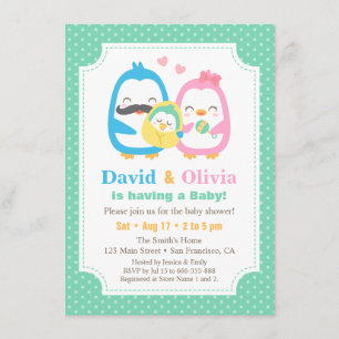 Whimsical Penguin Family Baby Shower Invitations