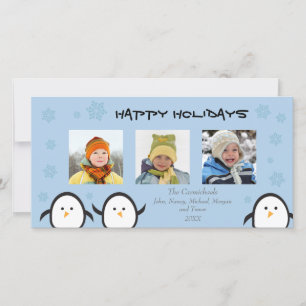Whimsical Penguins Holiday Photocard (blue) Card