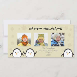 Whimsical Penguins Holiday Photocard (silver) Card