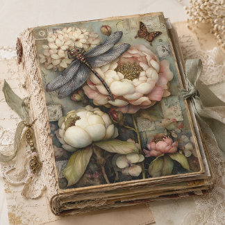 Whimsical Peony & Dragonfly Ephemera Decoupage Tissue Paper