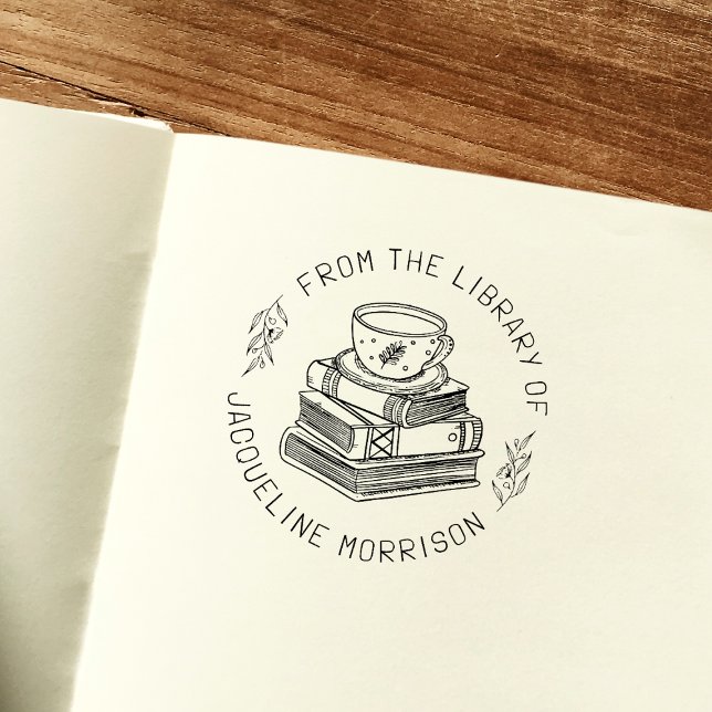 Whimsical Personal Library Bookplate Book Stamp (Rubber Stamp Mock-up)