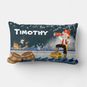 Whimsical Personalize Pirate Boy Nighttime Lumbar Pillow