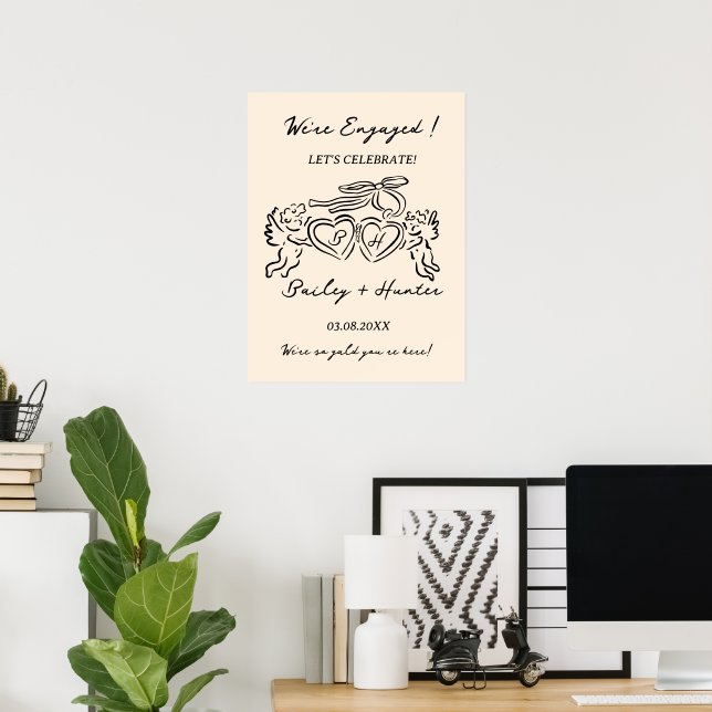 Whimsical Personalized Engagement couple Sign (Home Office)