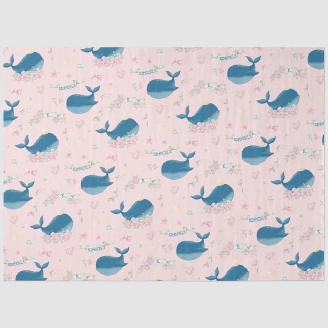 Whimsical Personalized Floral Whale Tissue Paper (Front)