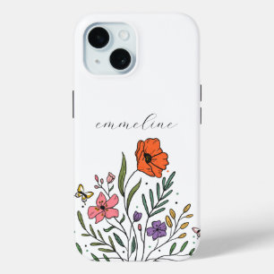 Whimsical Personalized Floral Wildflower  iPhone 15 Case