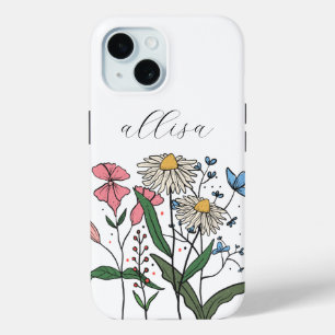 Whimsical Personalized Floral Wildflower  iPhone 15 Case