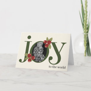 Whimsical Personalized JOY Floral Christmas Photo Card