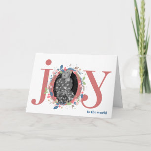 Whimsical Personalized JOY Floral Christmas Photo  Card