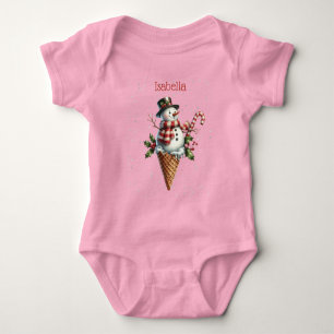 Whimsical Personalized Snowman with Candy Cane Baby Bodysuit