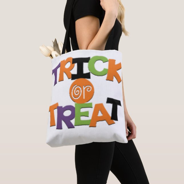 Whimsical Personalized Trick or Treat Design Tote Bag (Close Up)