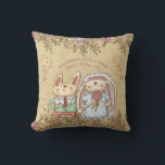 Whimsical Personalized Wedding Bride Groom Rustic Throw Pillow<br><div class="desc">Add names and monogram to personalize this cute married couple gift which features watercolor doodle flowers cat and rabbit.
_________________________________________________________________________________
 For assistance FOLLOW this store and CONTACT LeahG via the tab below.</div>