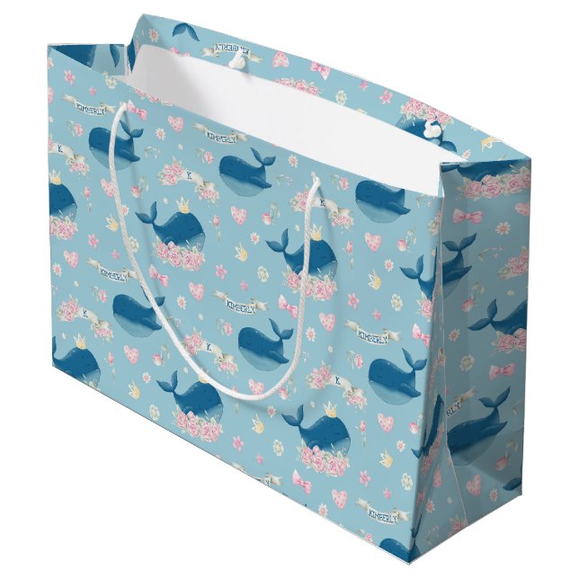 Whimsical Personalized Whale Large Gift Bag (Back Angled)