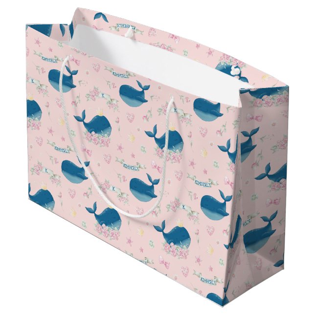 Whimsical Personalized Whale Large Gift Bag (Back Angled)
