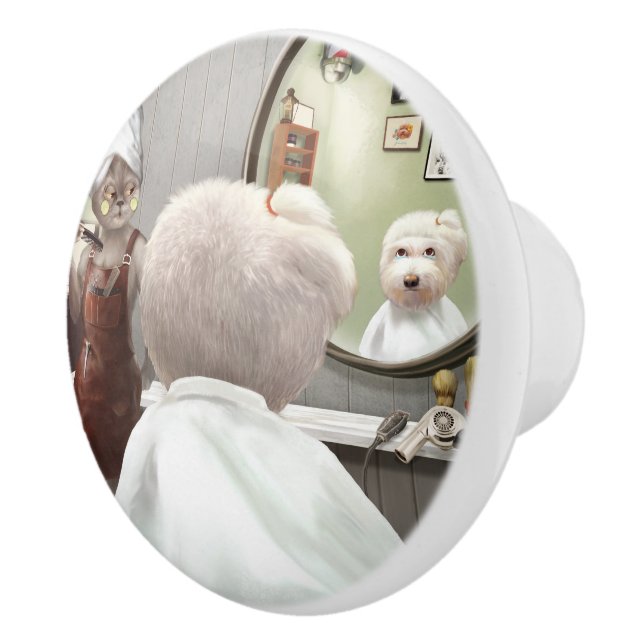 Whimsical Pet Barber Shop Ceramic Knob (Right)
