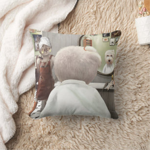 Whimsical Pet Barber Shop Throw Pillow