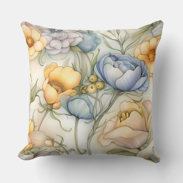 Whimsical Petal Illumination Botanical Throw Pillow (Front)