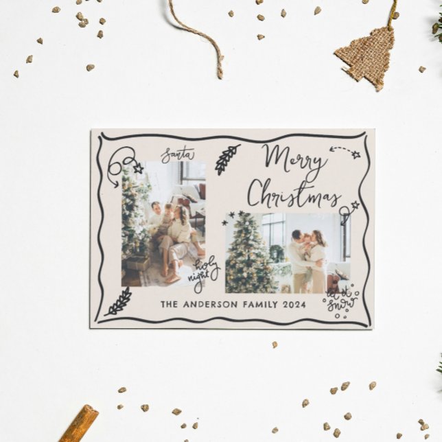 Whimsical Photo Doodle Christmas  Holiday Card (Creator Uploaded)