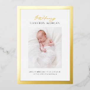Whimsical Photo Gold Foil Birth Announcement