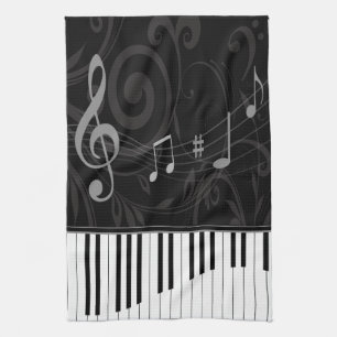 Whimsical Piano and Musical Notes Kitchen Towel