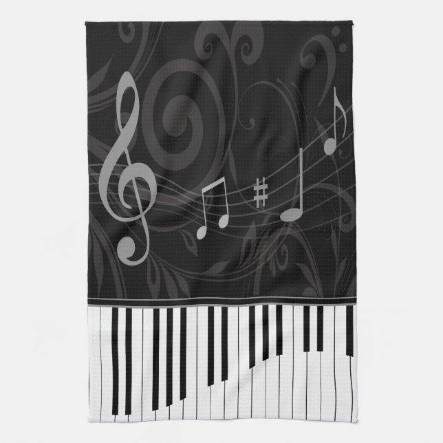 Whimsical Piano and Musical Notes Kitchen Towel (Vertical)