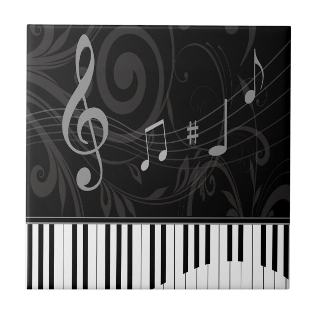 Whimsical Piano and Musical Notes Tile (Front)