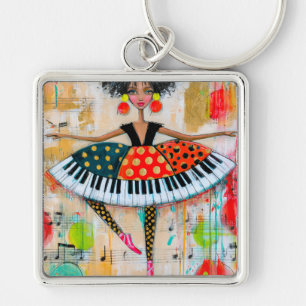 Whimsical Piano Keys Music Ballerina Keychain