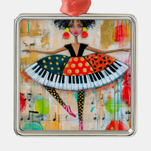 Whimsical Piano Keys Music Ballerina Metal Ornament