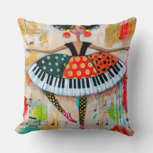 Whimsical Piano Keys Music Ballerina Throw Pillow