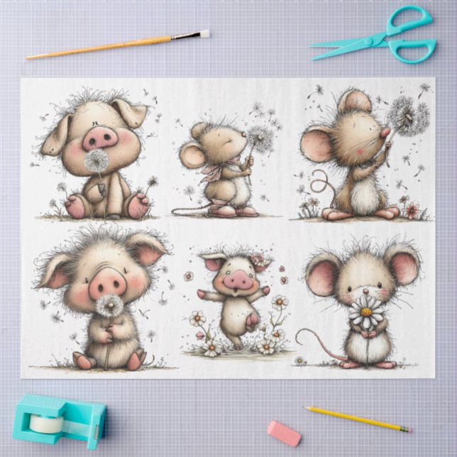 Whimsical Pig and Mouse in Spring Tissue Paper (Craft)