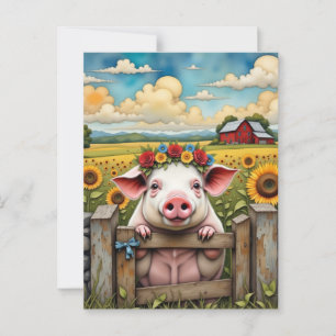 Whimsical Pig Postcard