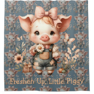 Whimsical Piglet in Pastel Overalls Blue