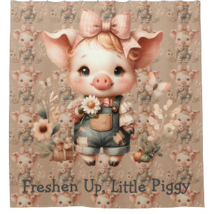 Whimsical Piglet in Pastel Overalls Brown