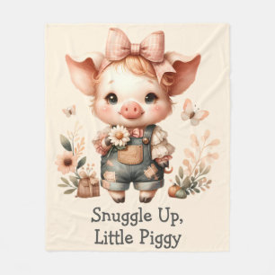 Whimsical Piglet in Pastel Overalls Peach Fleece Blanket