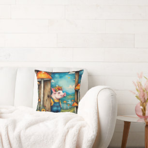 Whimsical Piglet Throw Pillow