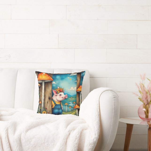 Whimsical Piglet Throw Pillow (Couch)