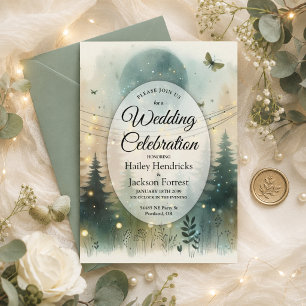 Whimsical Pine Forest Fairy Lights Wedding Invitation