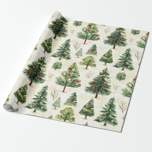 Whimsical Pine Trees Pattern  Wrapping Paper (Unrolled)