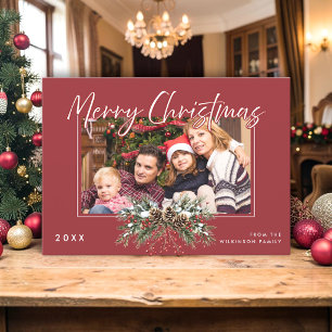 Whimsical Pinecone Family Photo Christmas Card