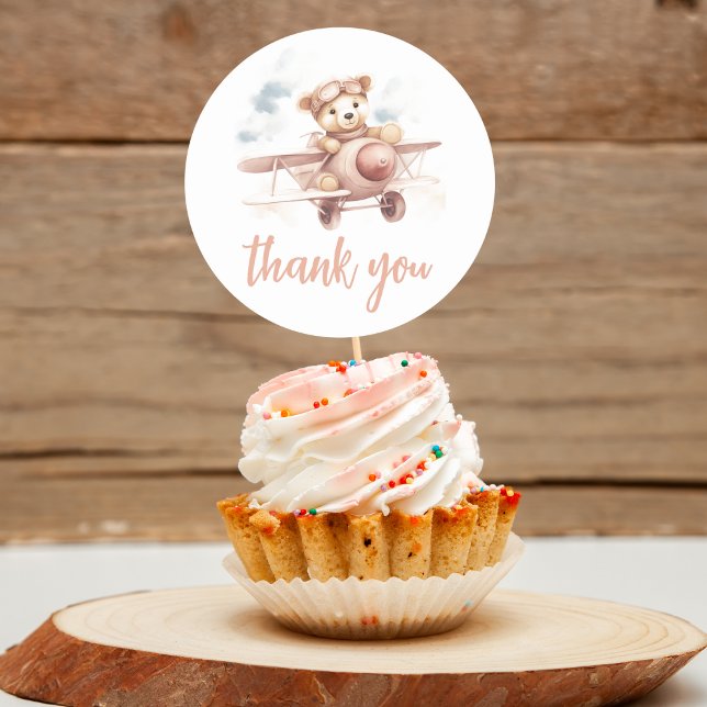 Whimsical Pink Airplane Adventure Baby Shower Classic Round Sticker (Creator Uploaded)